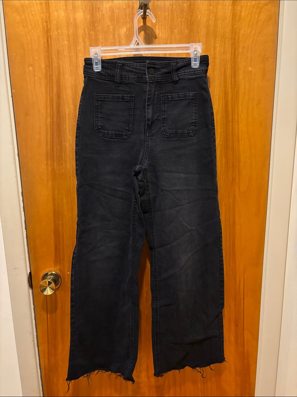 Oat New York Black High-Rise Wide-Leg Jeans with Raw Hem